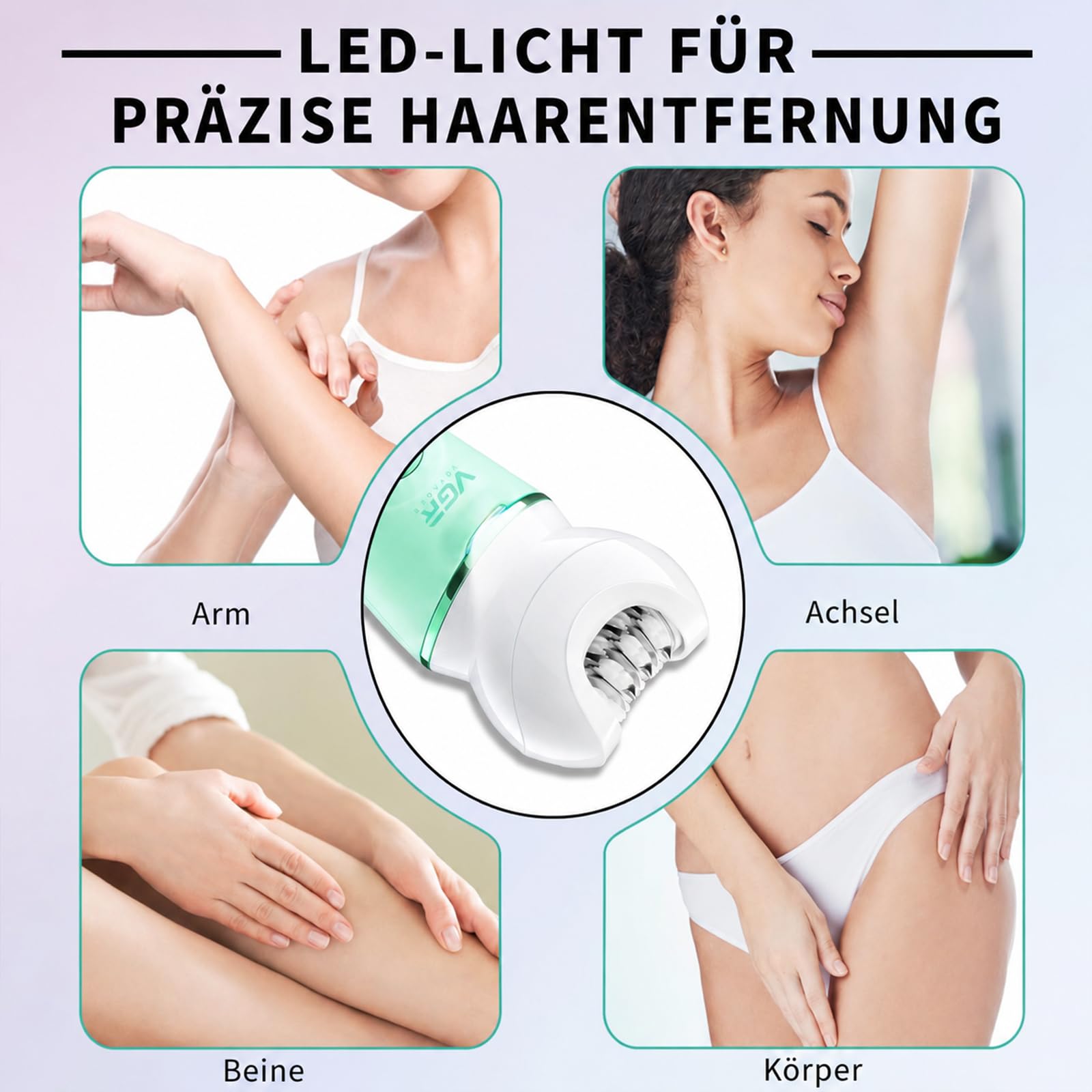 VGR 751 5-in-1 Epilierer Damen Mit Rasierer Gesichtsreinigungsbürste, Grün
