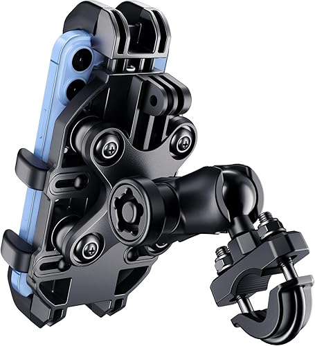 Soporte de teléfono para motocicleta con amortiguador de vibraciones, antivibración, ajustable en 720, para iPhone 16 Pro Max para Samsung 5.4 a 6.9