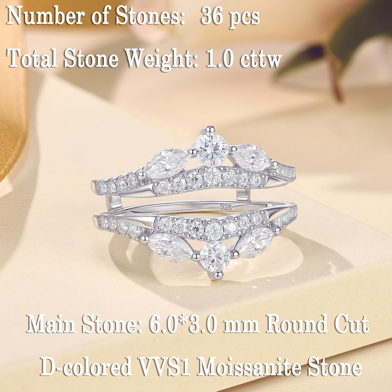 Newshe Jewellery Moissanite Wedding Ring Enhancer For Women 925 Sterling Silver Wedding Band Round Marquise Promise Engagement Size - Image 3