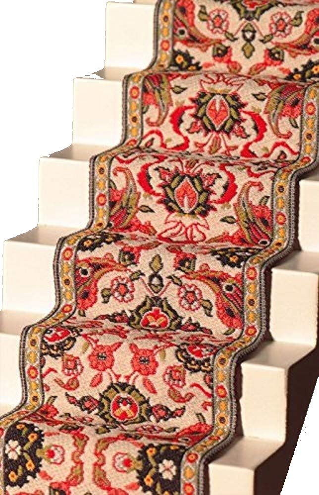 Melody Jane Dolls House Woven Stair Carpet Runner Red Green Miniature Flooring
