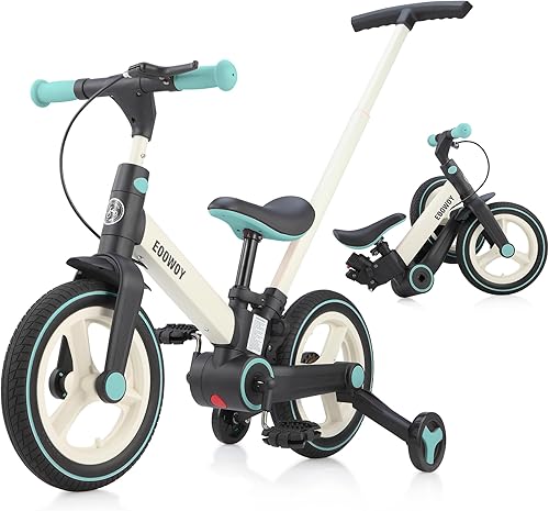 Miniatura 2 de Bicicleta de equilibrio con mango de empuje para niños de 1 a 3 años, bicicleta de empuje plegable 6 en 1 con ruedas y pedales de entrenamiento,