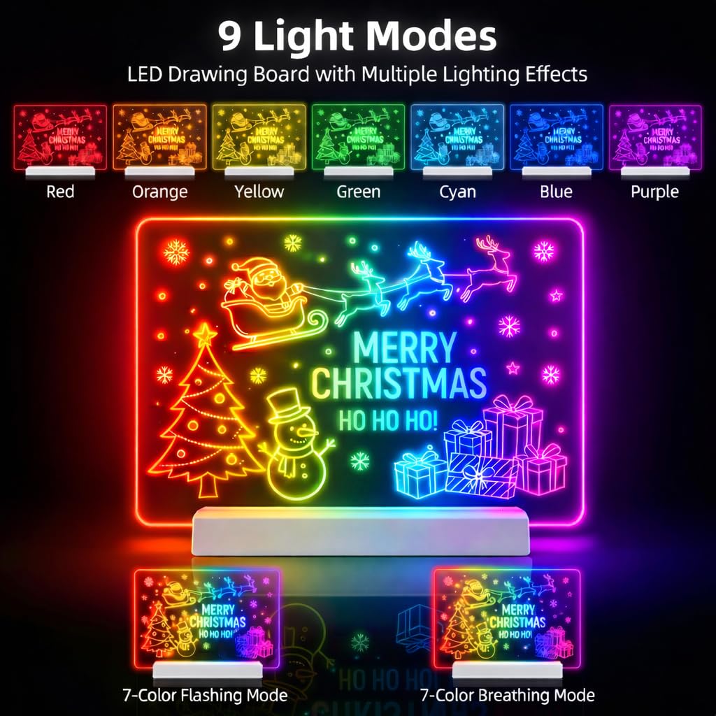 Rechargeable LED Drawing Board for Children LED Note Board with 9 Colors Light Modes & 12 Colors Pen - Image 3