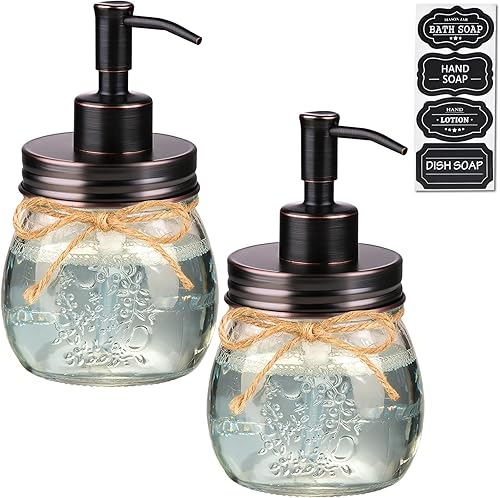Amolliar Dispensador de jabón líquido en tarro Mason de 10 onzas, tapa de bomba de acero inoxidable, bonita decoración de granja para cocina, baño,