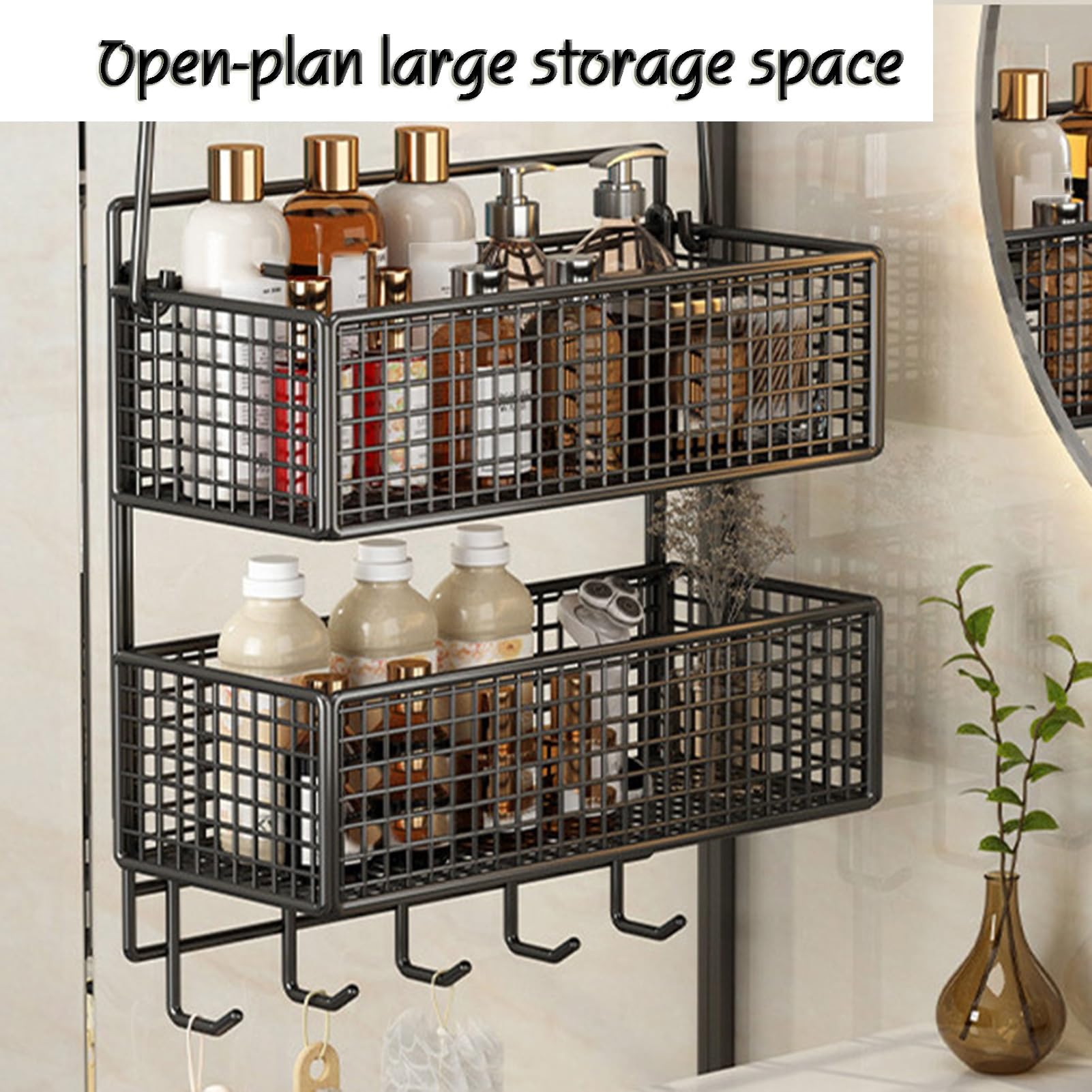 Organizzatore per ripostiglio in Metallo da Appendere alla Porta, con Tasche a Scomparsa e 5 Ganci, per Camera da Letto e Bagno (Bianco, 26x15x33+13+7cm)