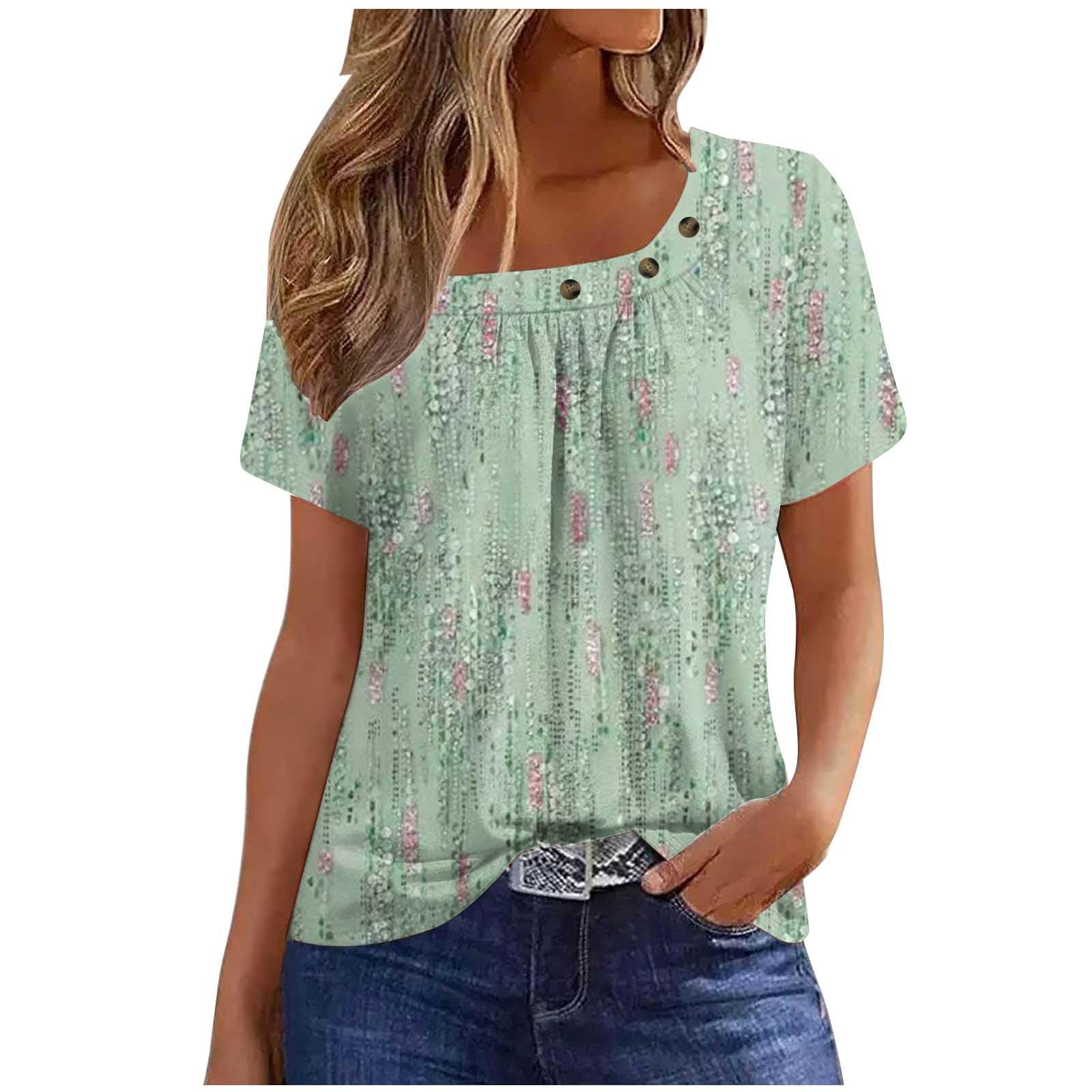 Lemoiitea Camisetas de verano para mujer, blusa casual de manga corta, estilo vintage, estampado floral, con botones, a la moda, holgada, elegante, para fiestas, vacaciones