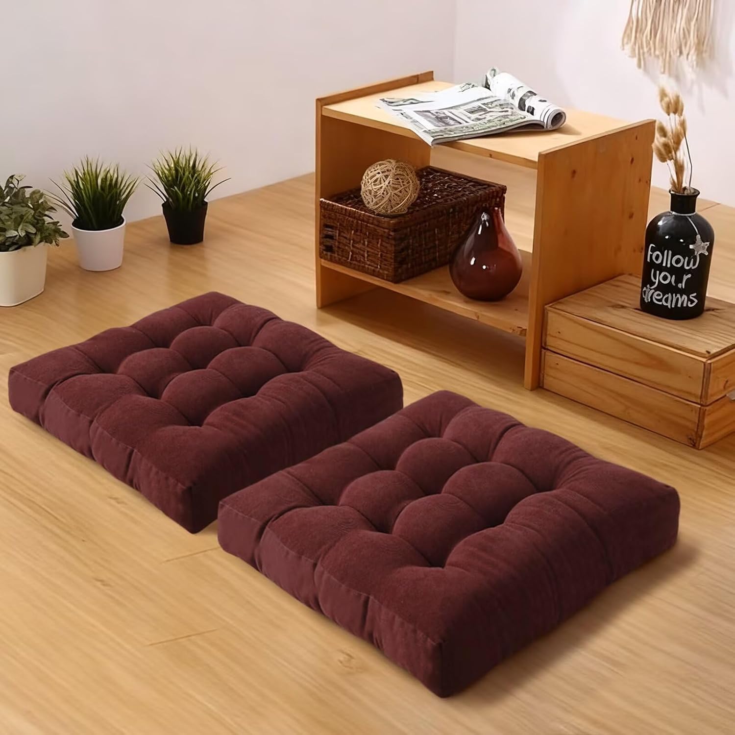 Large Floor Pillow Cushion for Adults Meditation Cushion Large Floor Sitting Soft Seat Pillow for Tatami Living Room Yoga Chatting 22x22 Inch Wine Red