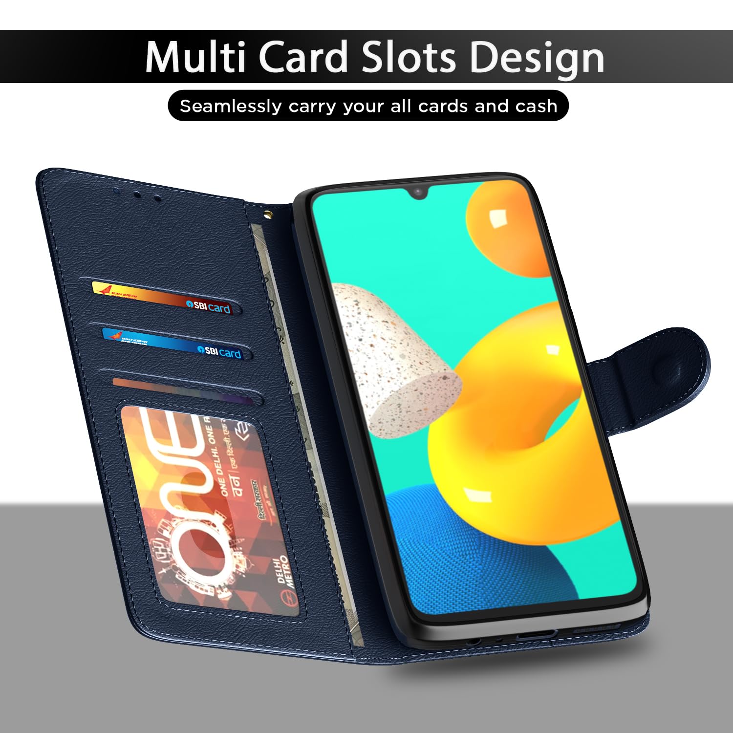 Pikkme Flip Cover Leather Finish | Inside TPU with Card Pockets | Wallet Stand and Shock Proof | Complete Protection Flip Case for Samsung Galaxy M14 5G(Blue) Pikkme Flip Cover Leather Finish | Inside TPU with Card Pockets | Wallet Stand and Shock Proof | Complete Protection Flip Case for Samsung Galaxy M14 5G(Blue)