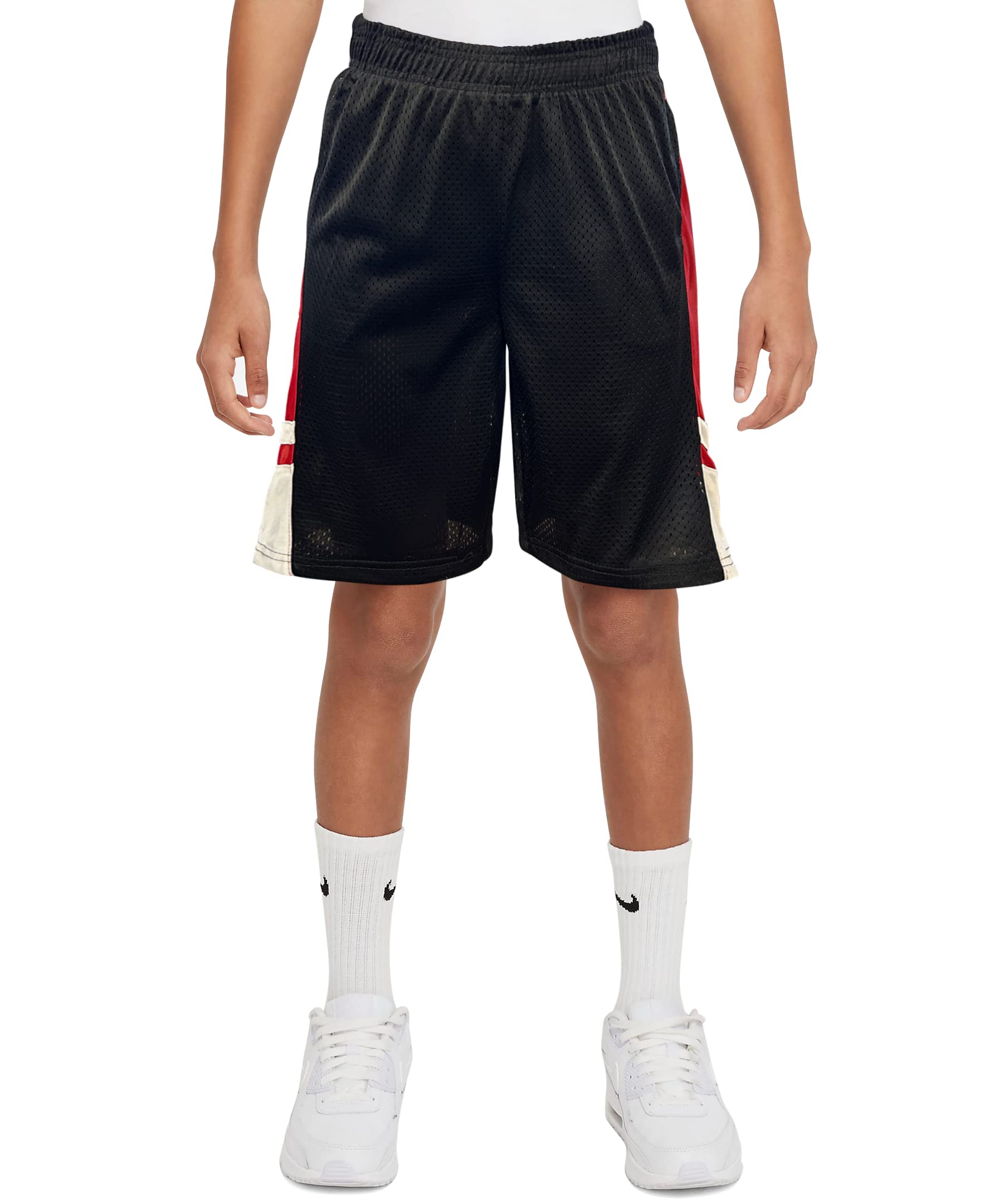 Short de basket en maille ado garçon noir et rouge taille L