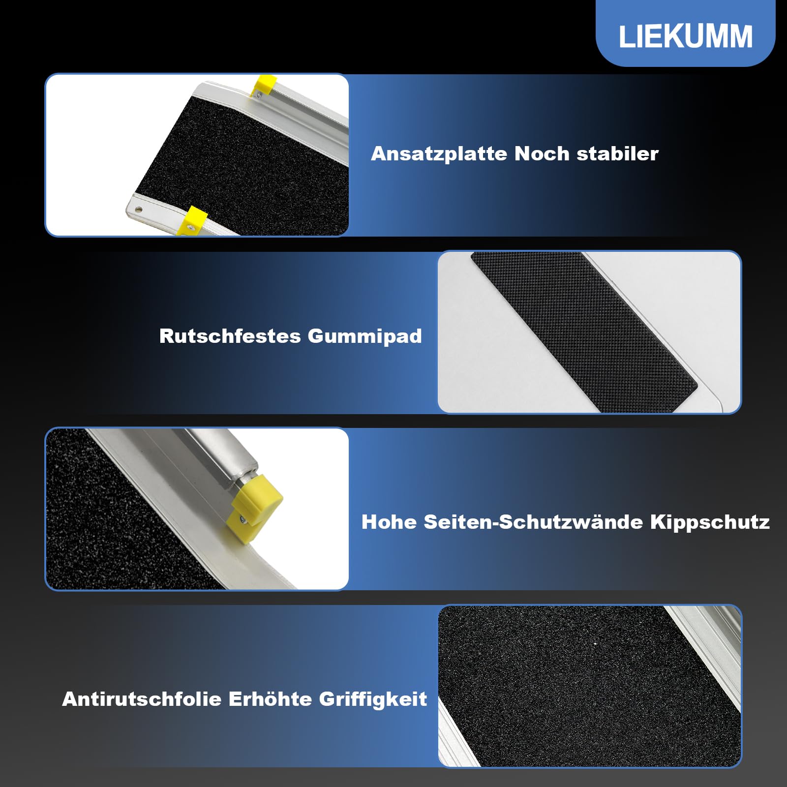 LIEKUMM Rampa dla wózków inwalidzkich, zestaw 2 szt., aluminiowa rampa do wózka inwalidzkiego, wysuwana, 121,5 do 212,5 cm, nośność 300 kg, rampa najazdowa dla wózków inwalidzkich, rampa progowa do