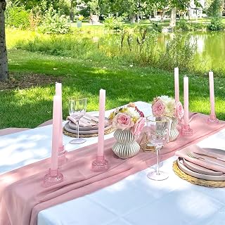Dusty Rose Table Runner 27x120 Inches Rustic Chiffon Table Runner for Wedding Party Bridal Shower Outdoor Decoration