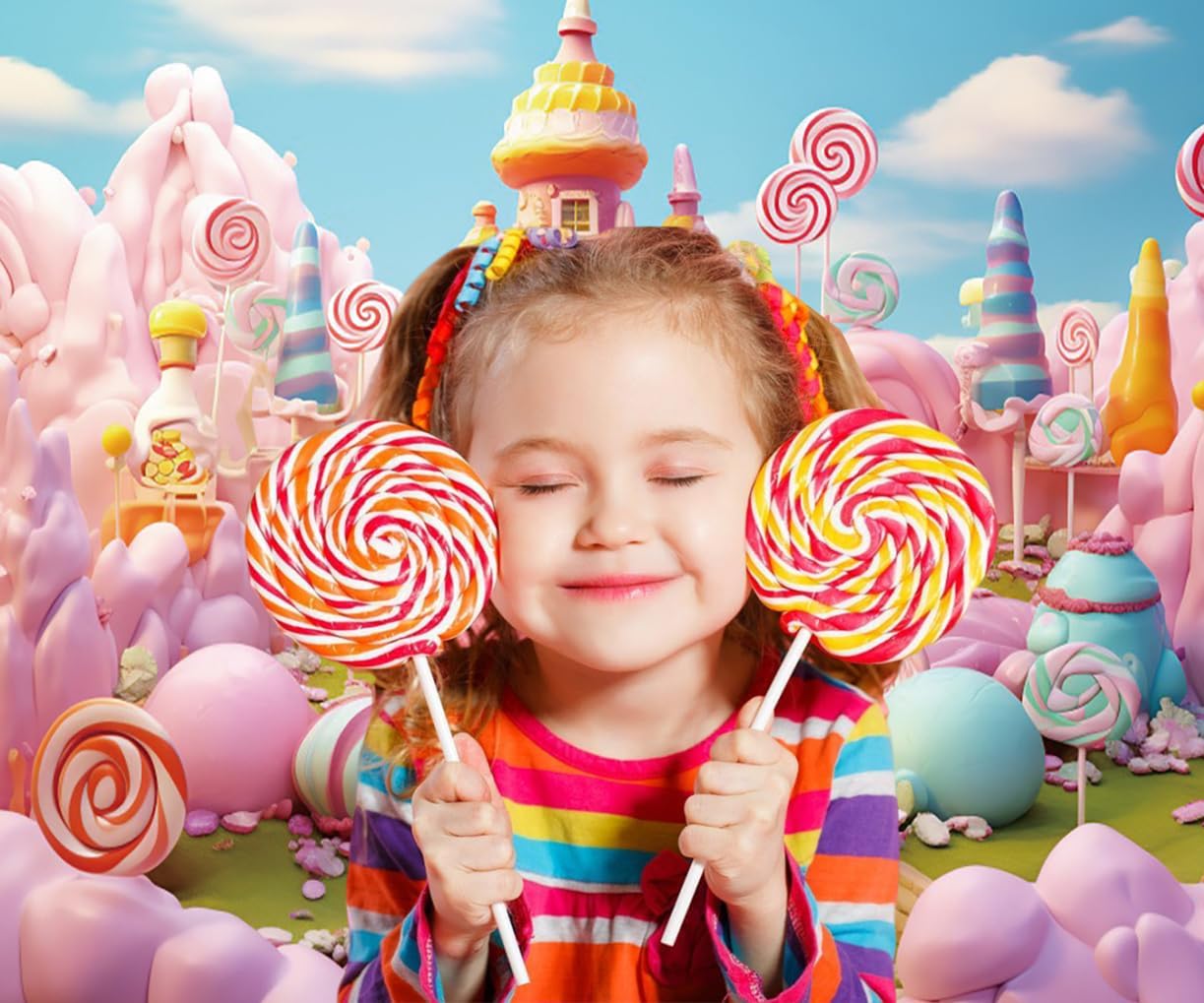 2.1x1.5m Sfondo Candyland fantasia dolce castello di caramelle lecca-lecca fotografia sfondo ragazze compleanno Candyland tema partito decorazioni Banner Photo Booth Props