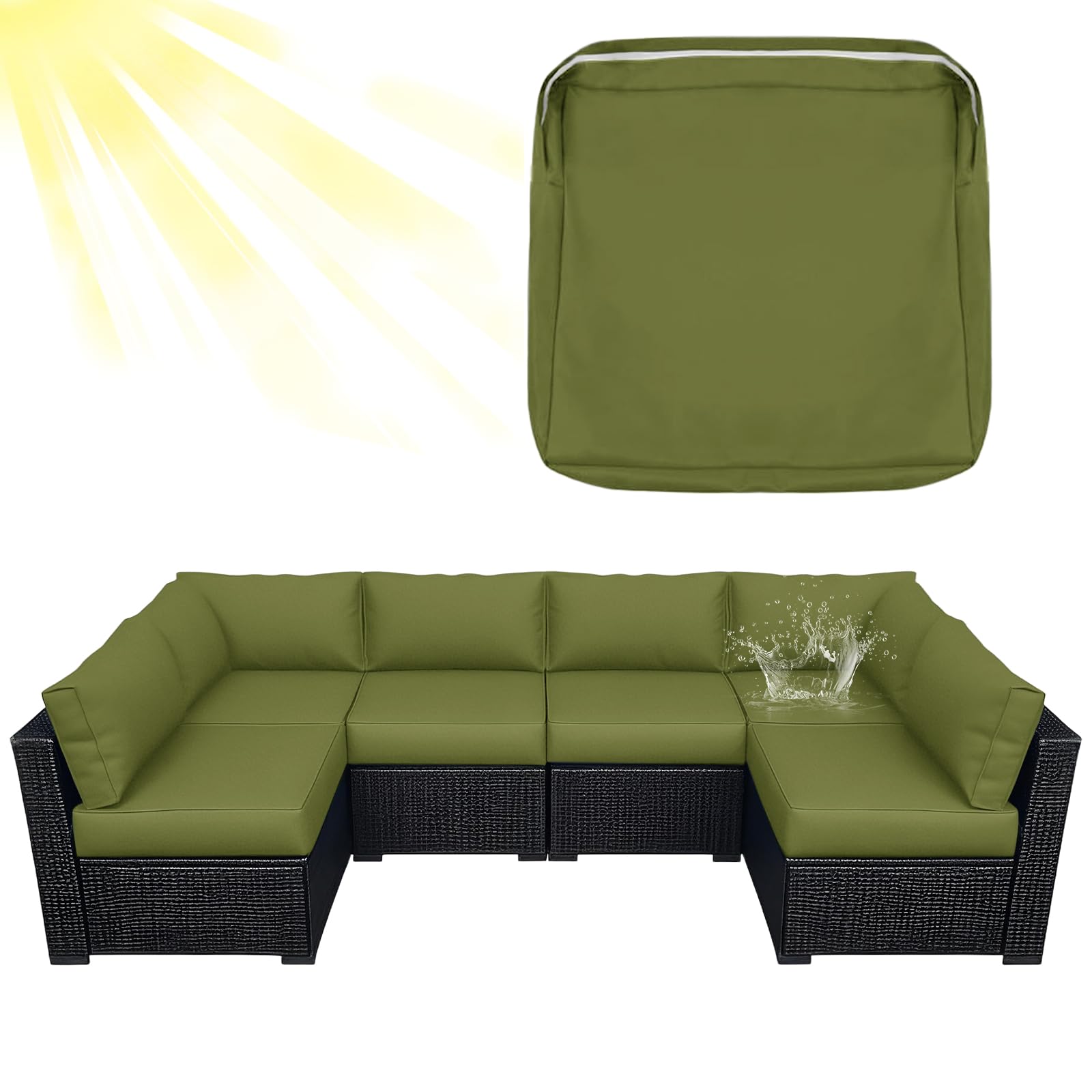 ZYBSLCSY Waterproof Replacement Cushions Slipcover for Outdoor Furniture Protector, Non-Slip Patio Chair Seat Cushion Cover with Zip, Garden Rattan Couch Cover (Green Grey,2 pieces 50×45×10cm) — image 1