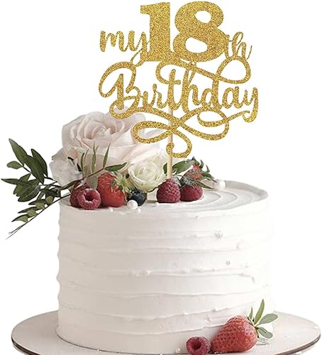 Decoración para pastel de cumpleaños número 18, decoración de fiesta de cumpleaños número 18 con purpurina dorada de primera calidad