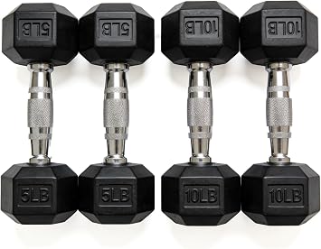 Hex Dumbbell Set 5lb to 90lb Rubber Coated Hex Dumbbell, Heavy Duty Weights for Home Gym, Strength Training, Men and Women Single or Pair Options Available