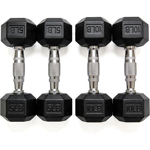 Hex Dumbbell Set – 5lb to 90lb Rubber Coated Hex Dumbbell, Heavy Duty Weights for Home Gym, Strength Training, Men and Women (Single or Pair Options Available)