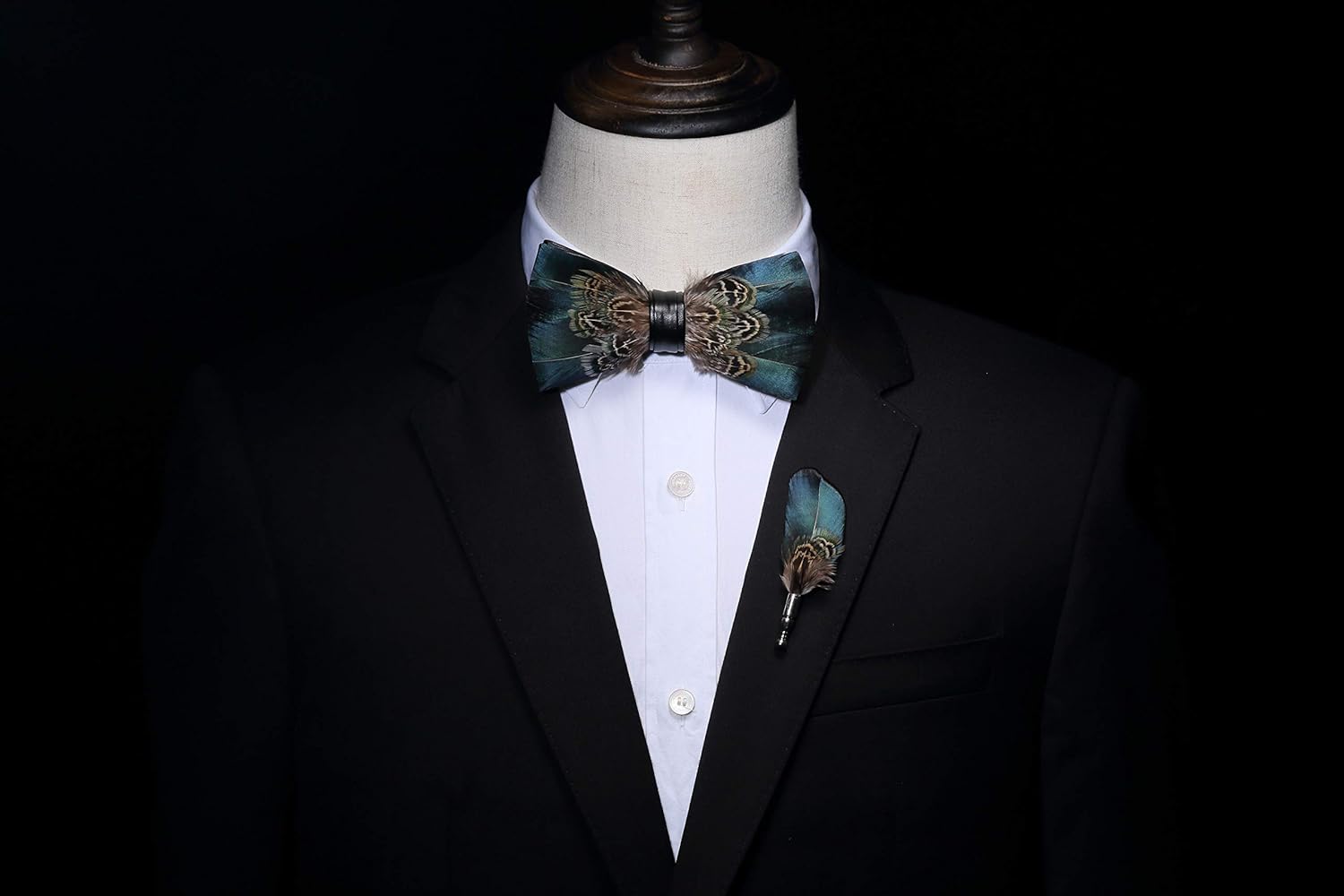 RBOCOTT Handmade Feather Pre-tied Bow tie and Brooch Sets for Men - Image 4