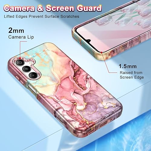 Miniatura 4 de Btscase Funda para Samsung Galaxy A53 5G, patrón de mármol 3 en 1, resistente a prueba de golpes, cuerpo completo, policarbonato duro y suave