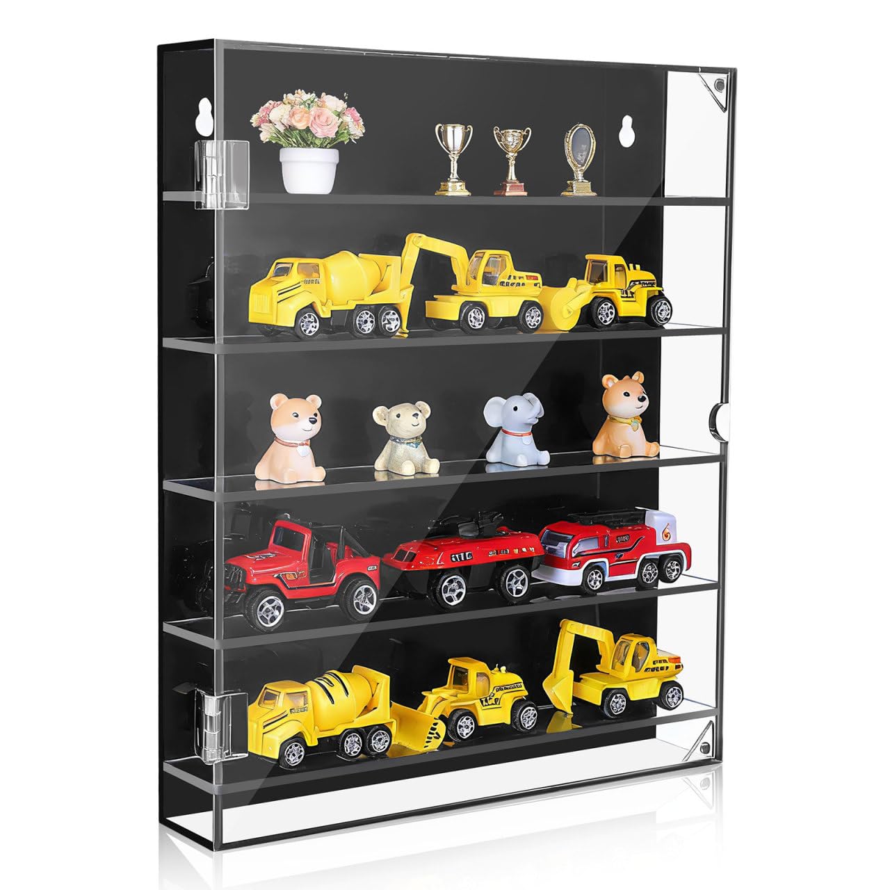 Amosfun Clear Acrylic Display Case, 5-Layer Wall-Mounted Storage Cabinet with Cover, Dustproof Showcase Organizer for Mini Car Toys (26x30x5cm)