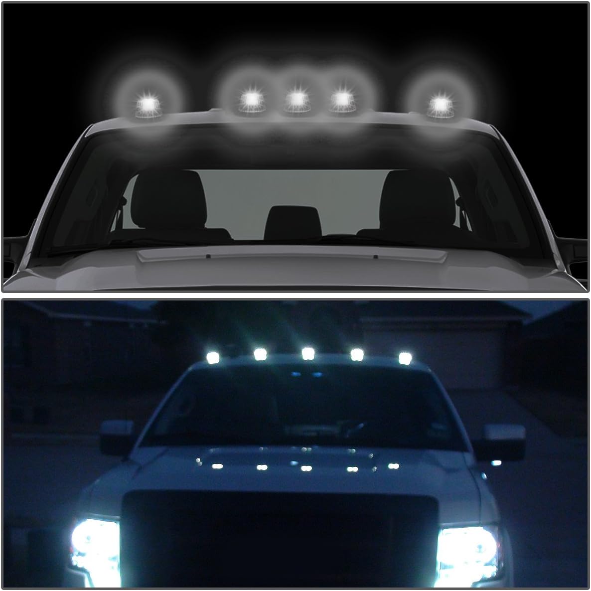 Auto Dynasty Compatible with 99-02 Dodge Ram 1500/2500 / 3500 BE 5 X LED Cab Roof Top Lights (Smoked Housing White LED)