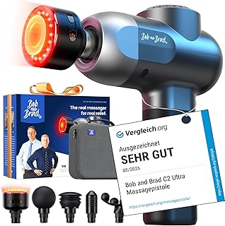 BOB AND BRAD C2 Ultra Massagepistole mit Wärmefunktion und Rotlichttherapie, Tragbares Massagegerät Massage Gun Muskelmassagepistole für Zuhause, Fitnessstudio, Erholung und Schmerzlinderung