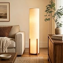 Vintage Lantern Floor Lamp for Living Room 47 Inch Corner Reading Light With Wood Frame E27 Base Linen Shade Standing Lamp Dimmable Floor Lighting For Bedroom Offices Study Included Bulb