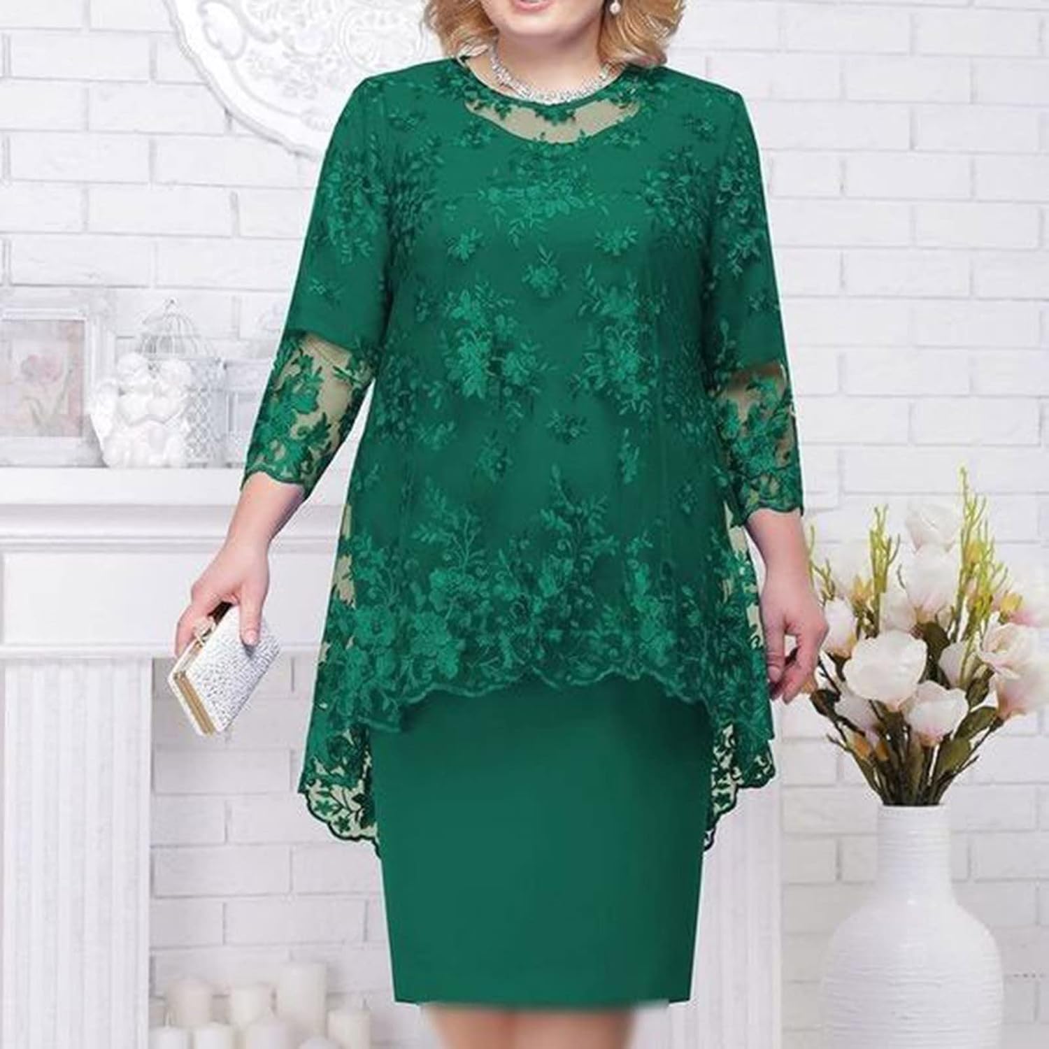 Generic Women's Elegant Lace Embroidery Evening Dress Half Sleeve Women Casual Dresses Dresses for Women for Work