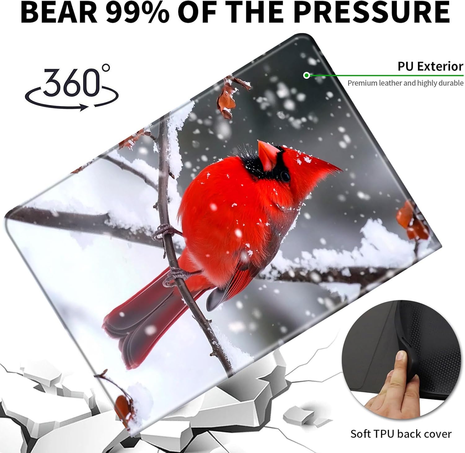 for iPad mini 7 Case,iPad mini 7th/6th Generation Case (2024/2021),Leather Slim Folio Adjustable Stand Smart with Auto Wake/Sleep Cover for iPad mini 7 (A17 Pro)/Mini 6,Main Cardinals Snow