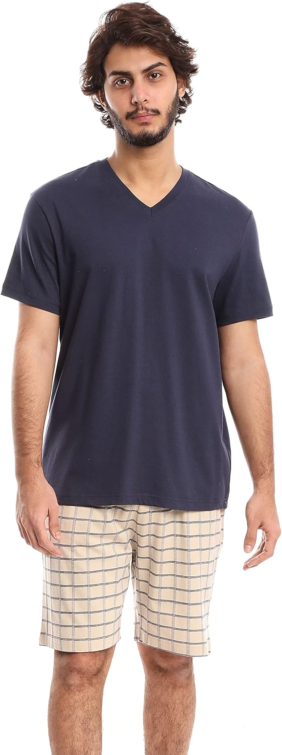 Men's Cotton Rich Loungewear 2 Pc Set | Mens Sleepwear Set | Ultra Soft, Breathable (Made in Egypt)