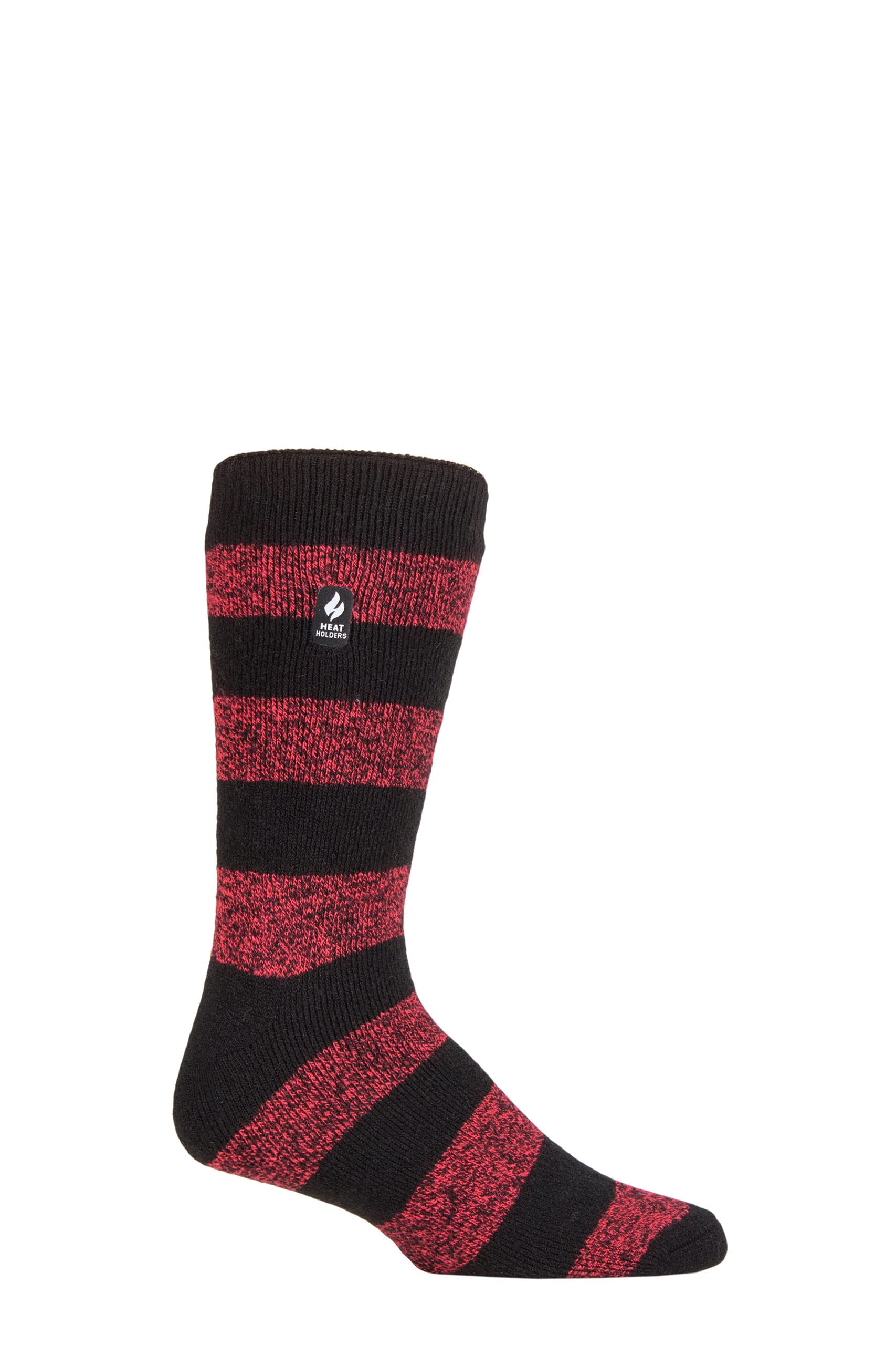 HEAT HOLDERS SOCKSHOP Mens 1.6 TOG Lite Striped, Patterned & Argyle Socks Pack of 1 Izmir Chunky Stripe Black/Red 6-11