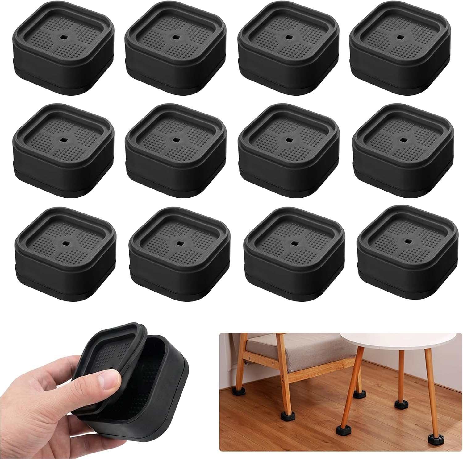 Furniture Riser Stackable Rudfovn 12 Pcs Furniture Risers, Square Stackable Bed Raisers with ...