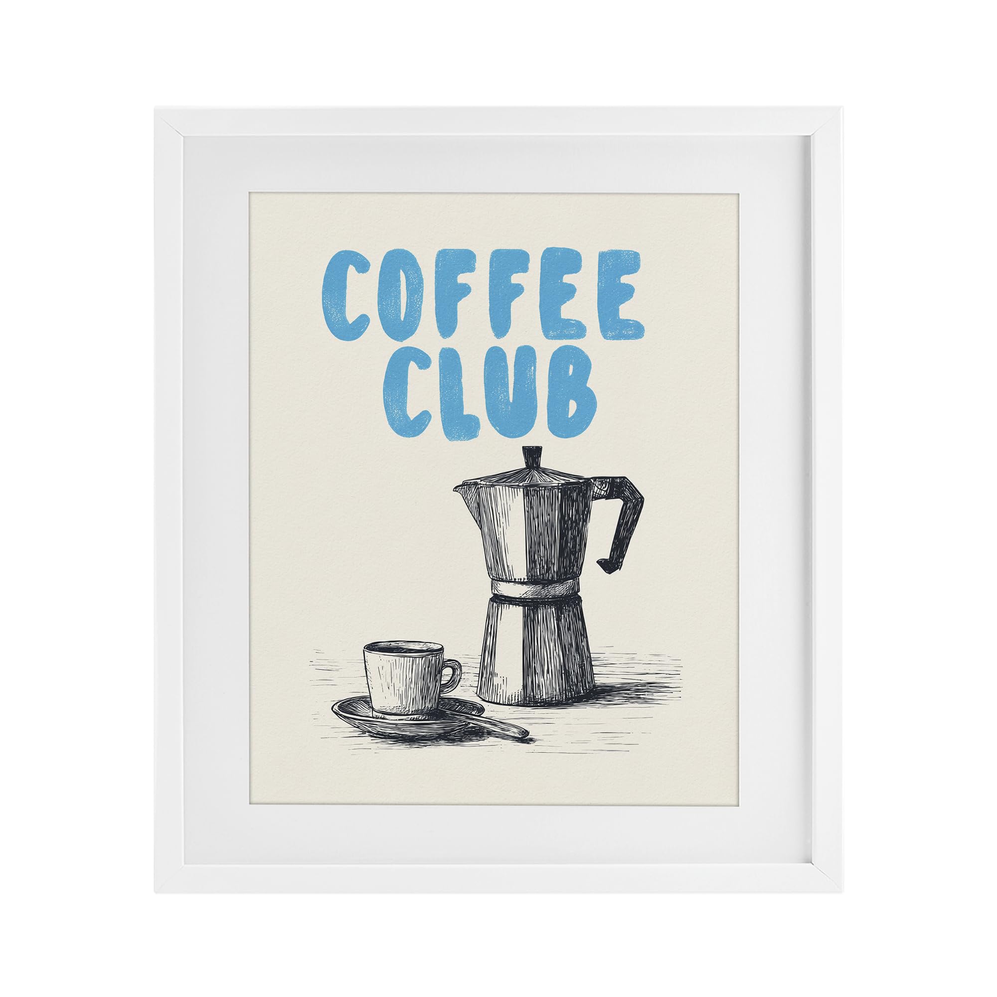 Stupell Industries 'Coffee Club Retro Drawing', Framed Print Under Glass, White, 13 x 16 Inches, Easy to Hang and Sturdy, Made in USA, by Andreas Magnusson
