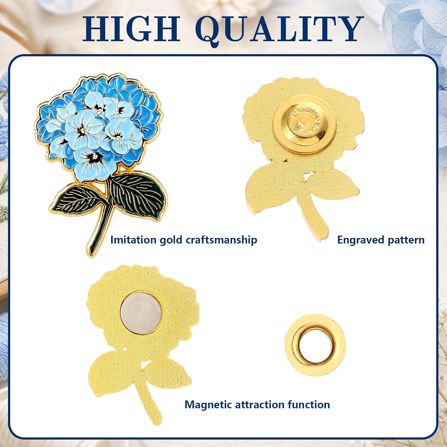 Thiccywoov Needle Minder for Magnet Cross Stitch Mini Blue Hydrangea Needle Minder Small Enamel Embroidery Needlework Accessories Gift for Cross Stitch Lover Sewing Embroidery Tool