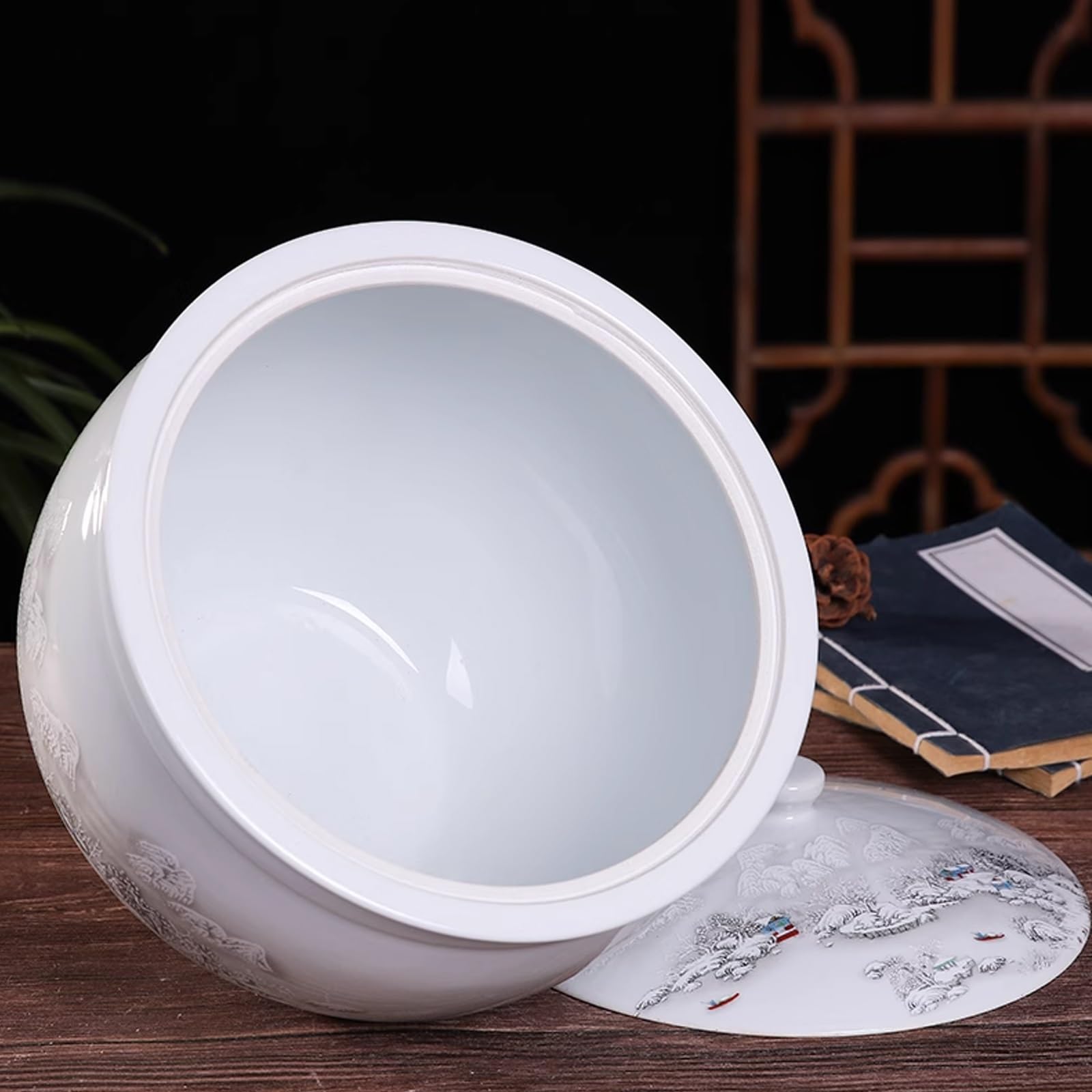 Uszczelniony Ceramiczny Pojemnik na Ryż w Kształcie Cylindra, Białe Ceramiczne Pojemniki do Przechowywania z Pokrywkami na Herbatę, Mąkę, Zboże, Słodycze, Mleko w Proszku(22x25 cm/9x10 in)