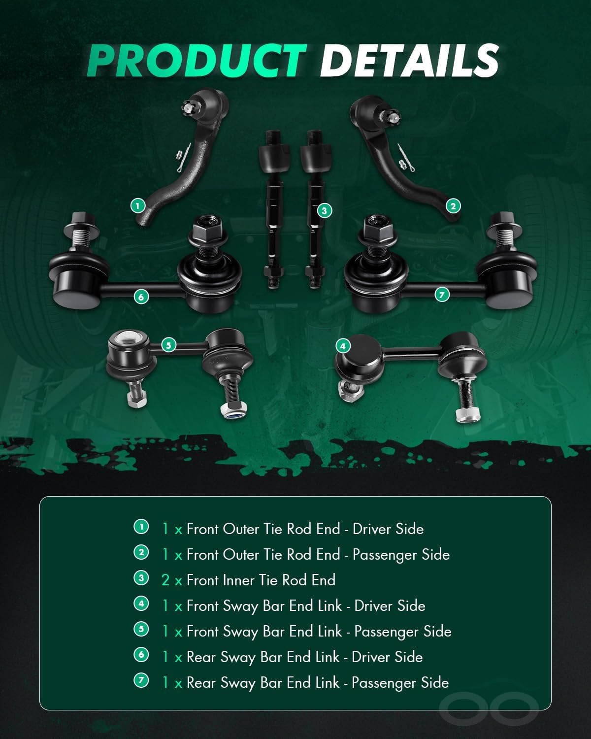 SCITOO 8pcs Front Suspension Kit Inner Outer Tie Rod End Sway Bar Link fit 2006-2011 for Honda Civic