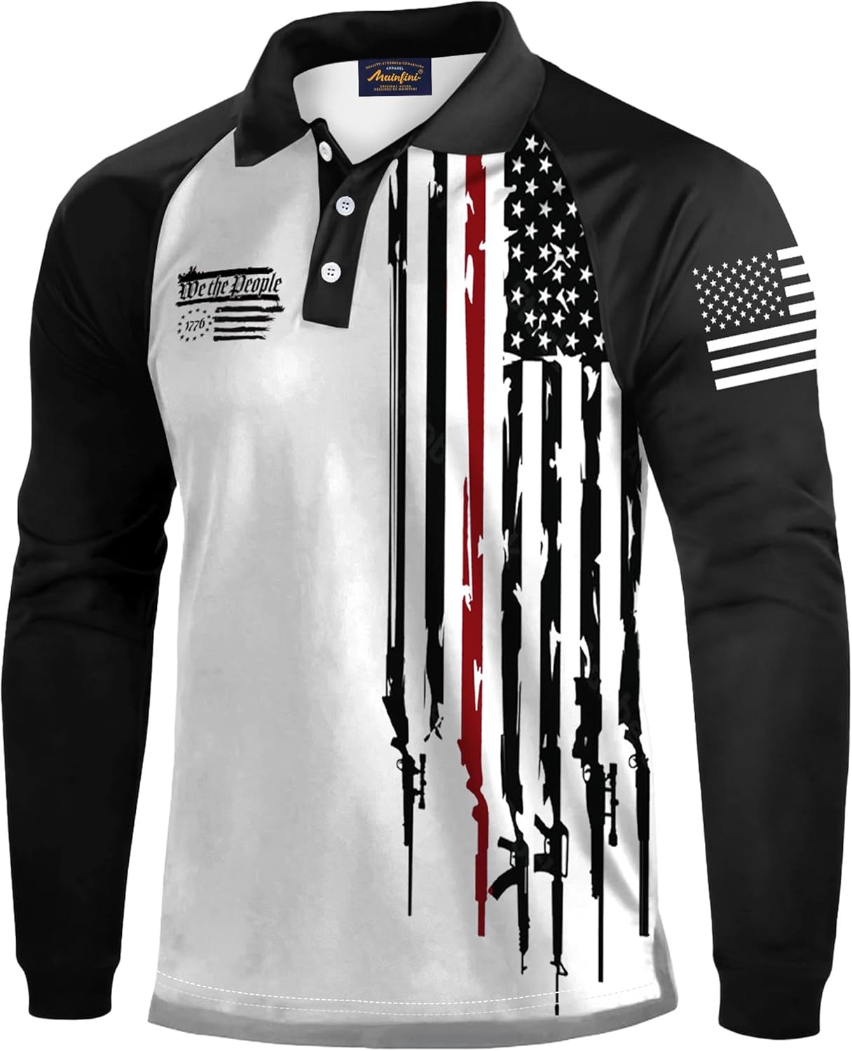 Mainfini Men's Long Sleeve 1776 Golf Shirt USA Flag Graphic Button Polo Shirt (S-3XL)