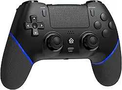 Wireless Controller with Hall Joystick for PS4,Pro,Slim - Wireless Controller with Built-in Speakers/Precise Joysticks/Turbo/Advanced Buttons Programming, and 1000mAh Rechargeable Battery (Black Blue)