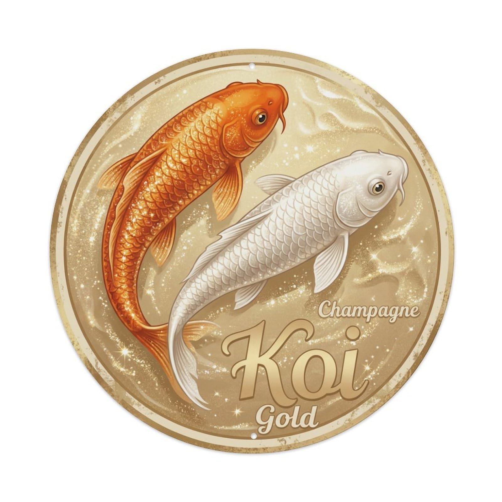 Koi Fish Champagne Gold Waters Sparkling Elegant Luxurious Refined Metal Tin Sign