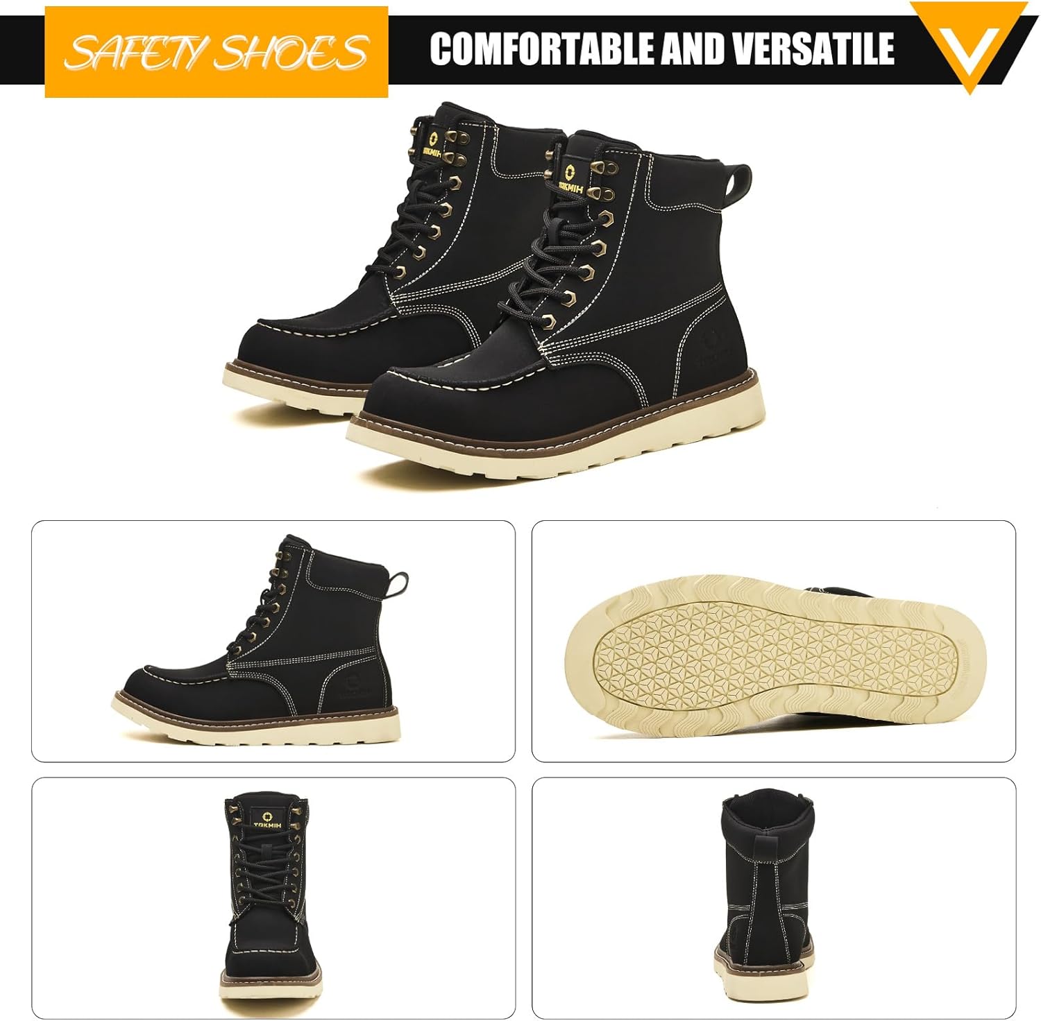 TAKMHI Steel Toe Boots For Men 6 Inch Waterproof Moc Toe Work Boots Comfortable Lightweight Safety Toe Shoes Indestructible Non Slip Puncture Resistant Industrial Construction Boot - Image 6