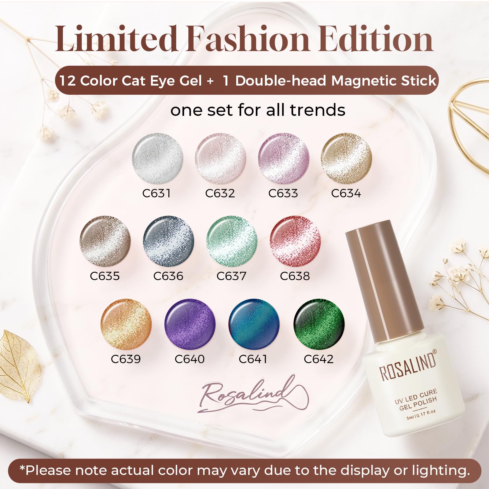 ROSALIND Lakier do paznokci UV Cateye, 12 kolorów, czerwony, niebieski, fioletowy, żel do paznokci Cat Eye