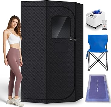 Steam Sauna Box for Detoxification and Relaxation, Indoor Portable Sauna Tent with 3L Steamer and Folding Chair, 9 Levels, High 5.9 - Small Window-Black