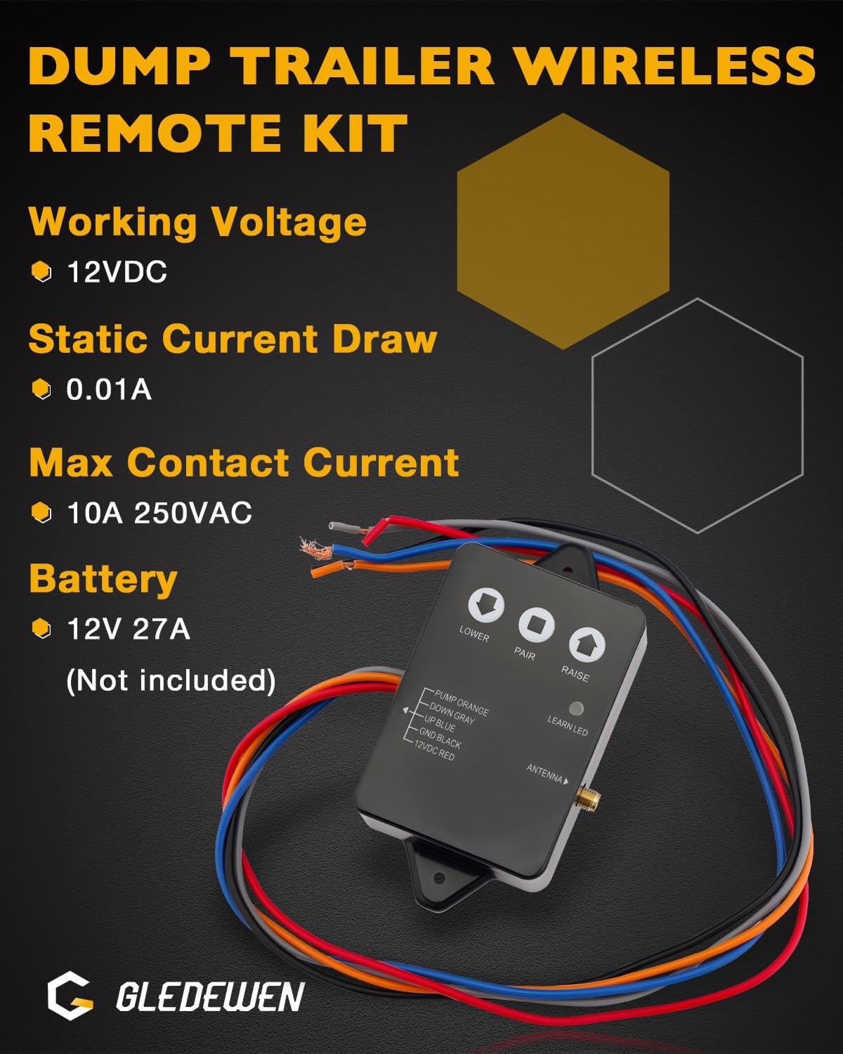 Wireless Dump Trailer Remote Kit, 12 Volt Hydraulic Lift Winch Tilt, Hydraulic Cordless Control System, Dump Trailer Wire-Free Controller 3 or 4-Wire, 50-100ft Operating Range, w/ 2 Remotes