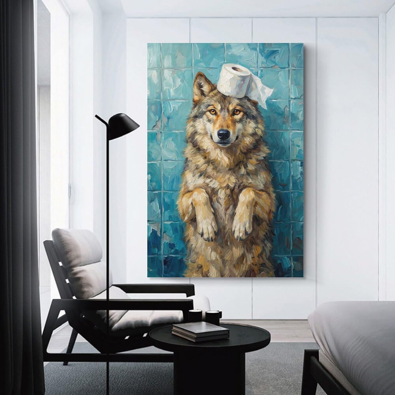 Junmoney Unframe-Style-11 Wolf With Toilet Paper Hanging Wall Art, 20X30inch(50X75cm), For Bedroom Decor, Cosy Corners Or Studios, An Easy Wall Refresh For Bedrooms