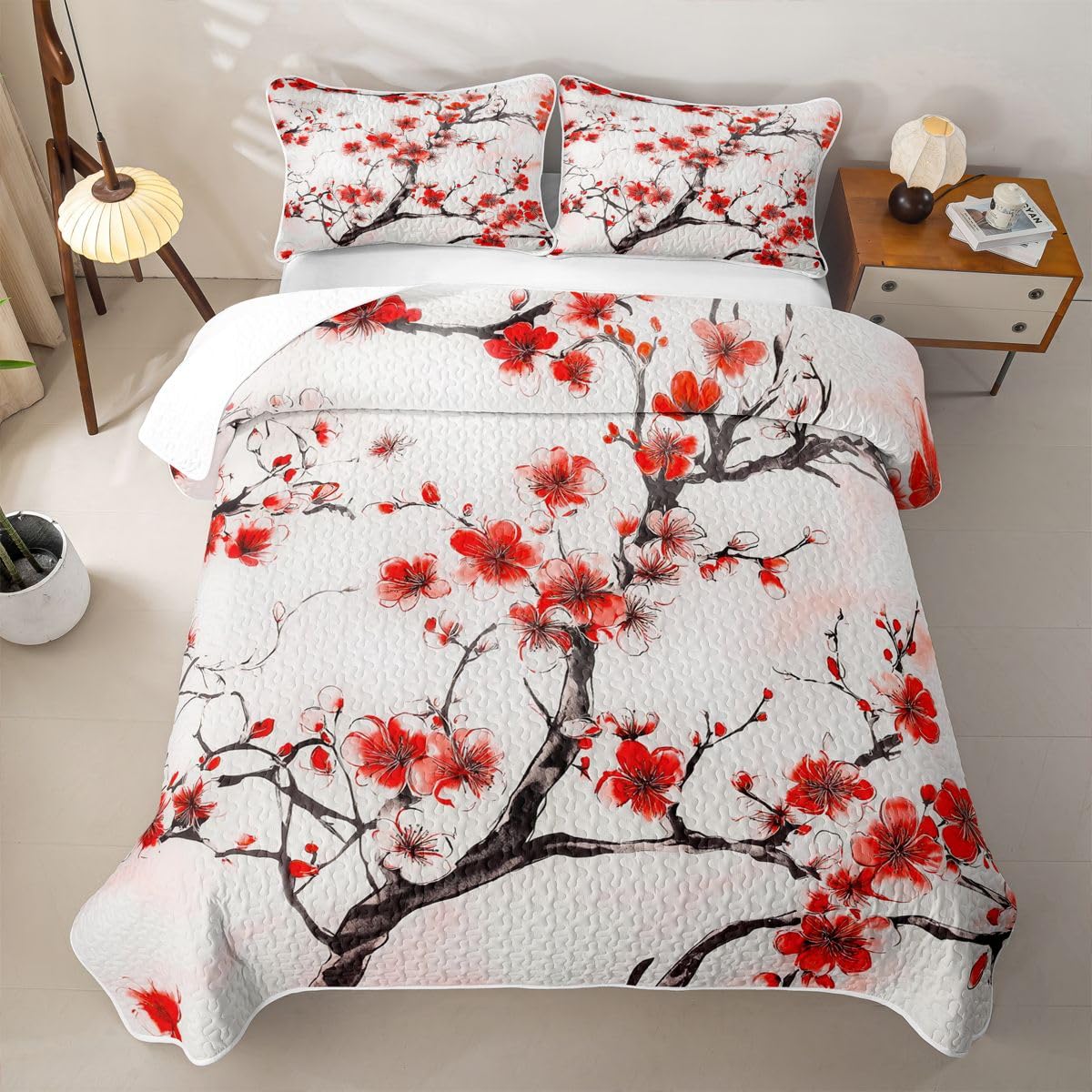 Homewish Set di biancheria da letto matrimoniale trapuntato con fiori di