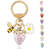 ANHBKAR Strawberry Bag Charm with Flower & Bee for Handbags or Wallet - Cute Strawberry Keychain Accessories for Women, Girls