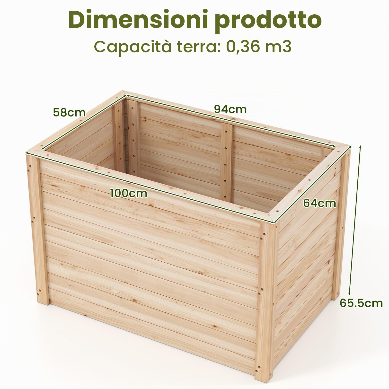 HOMASIS Vaso Rettangolare in Legno di Abete, Orto Rialzato da Esterno con Base Aperta, Fioriera Rialzata da Giardino, Balcone o Terrazza per Fiori, Erbe, Frutta e Verdura, 100 x 64 x 65,5 cm, Naturale