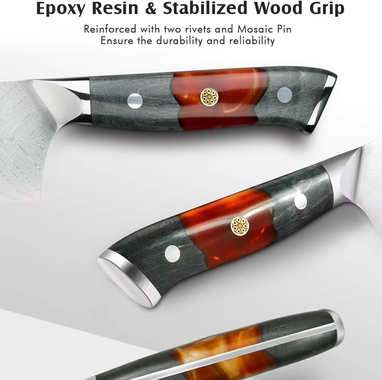 Steak Knives Set of 8 (5-inch Blade) Premium Resin Wood Handle Damascus Steak Knife Luxury Steak Knife Damascus Steak Knives Ergonomic Design Luxury Beautiful Handle Dishwasher Safe