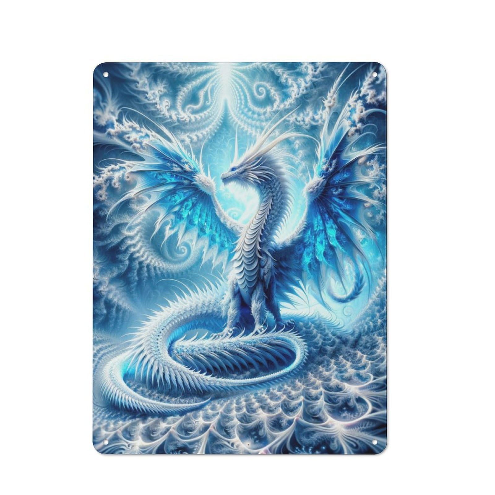 Junmoney Fractal Frost Dragon Vintage Tin Sign 40X30cm With For Garage Wall, Suited To People Furnishing A Garage