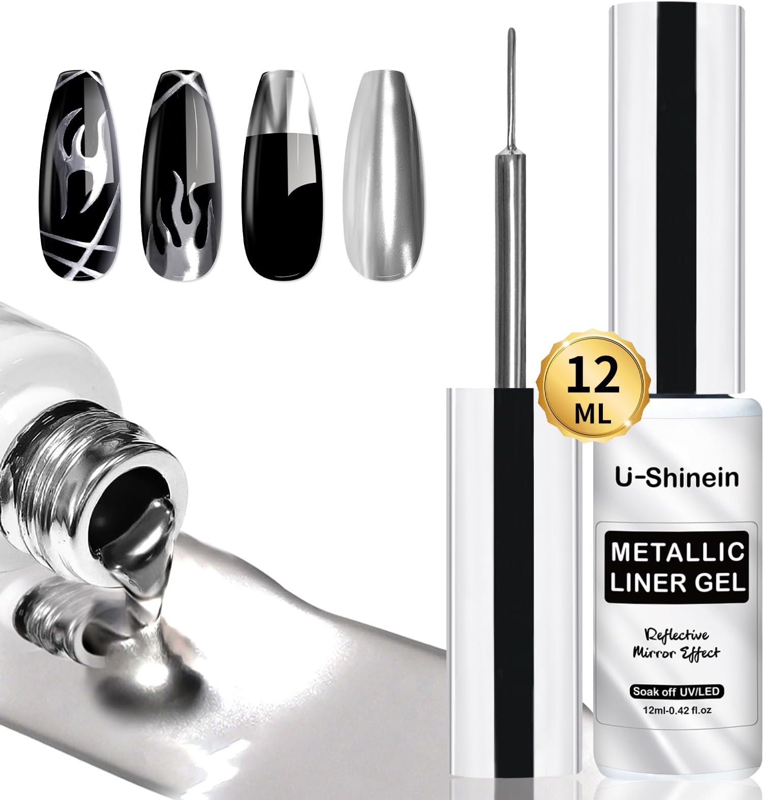 NAILKISS 8ml Chrome Metallic Painting Gel, Mirror Painted