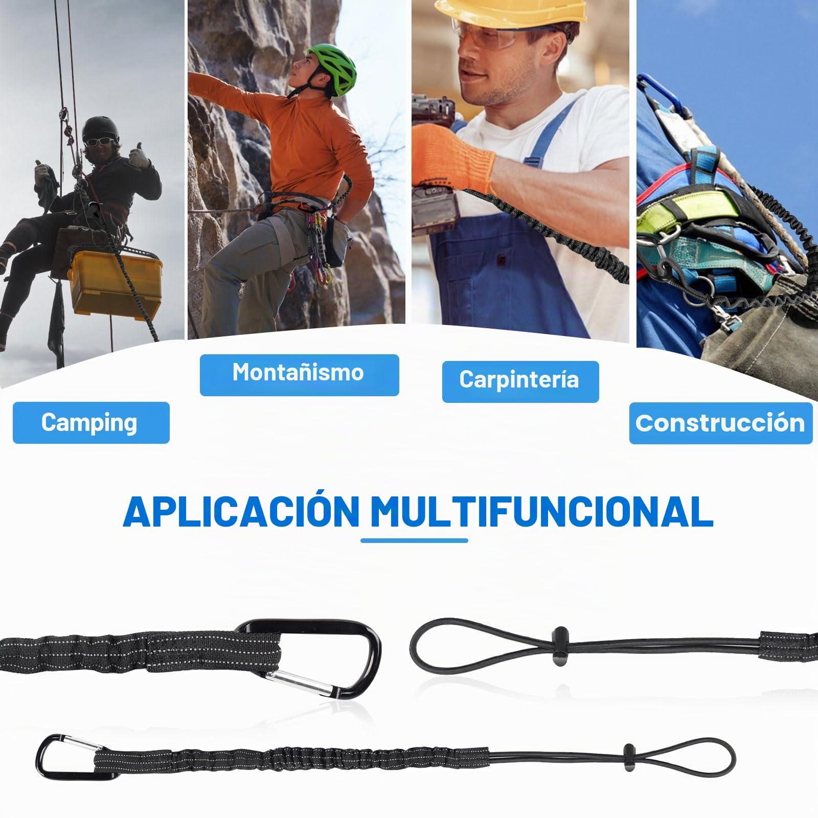 DBREAKS 3 Piezas Cordón para Herramientas, Retractil Cordón de Herramientas con Mosquetónara Destornilladores, Alicates, Sierra eléctrica, Llaves inglesas (Negro)