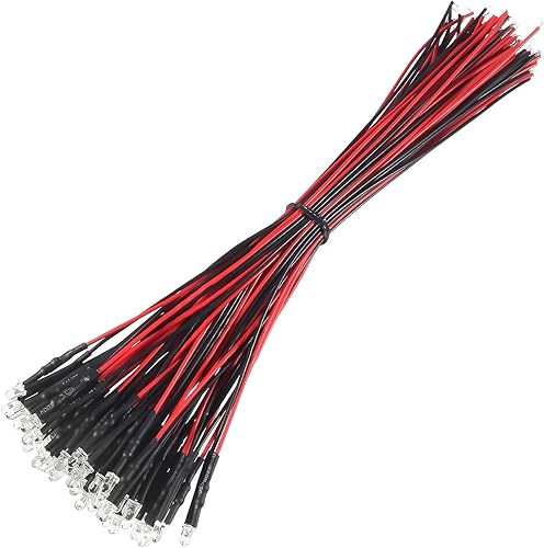 Miniatura 3 de 50 unidades de diodos LED precableados de 0.118 in y 12 V, luz blanca ultra brillante con resistencia e indicador de cable, lámpara de bombilla de